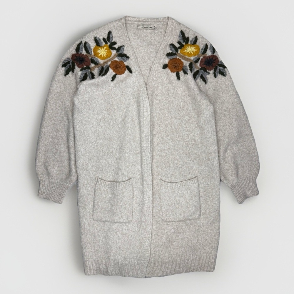 Boho Embroidered Cardigan Floral Cottagecore Oversized Sweater